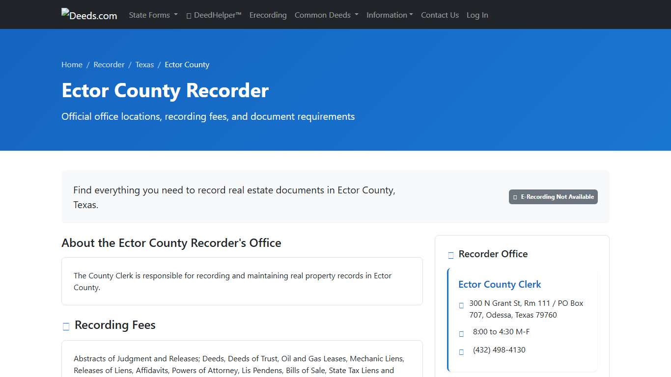 Ector County Recorder Information, Texas - Deeds.com