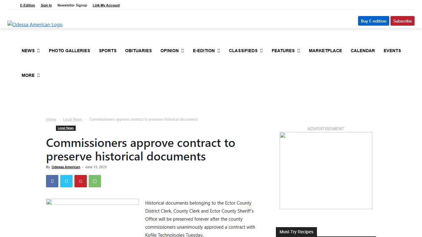 Commissioners approve contract to preserve historical documents - Odessa American