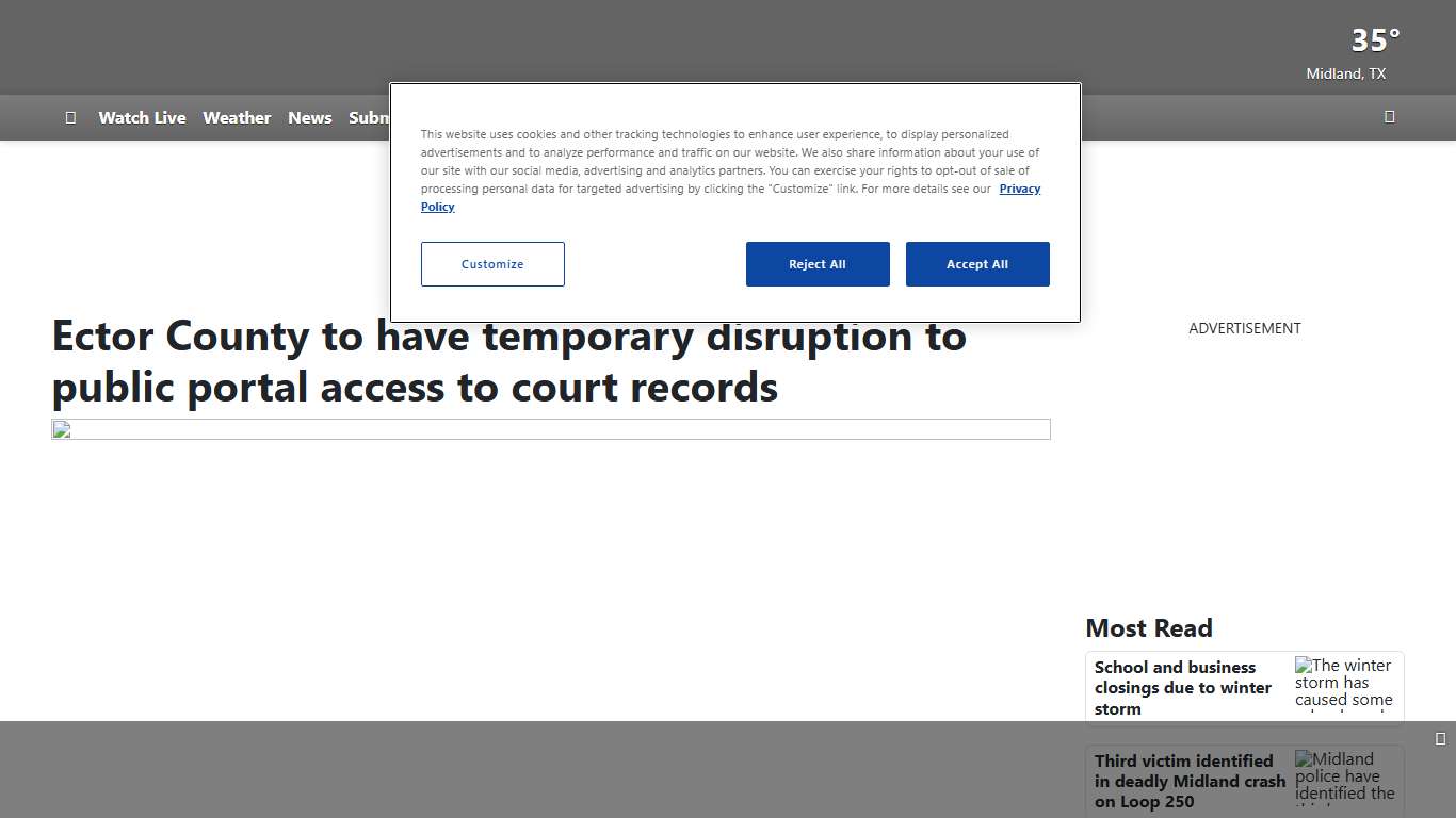 Ector County to have temporary disruption to public portal access to court records